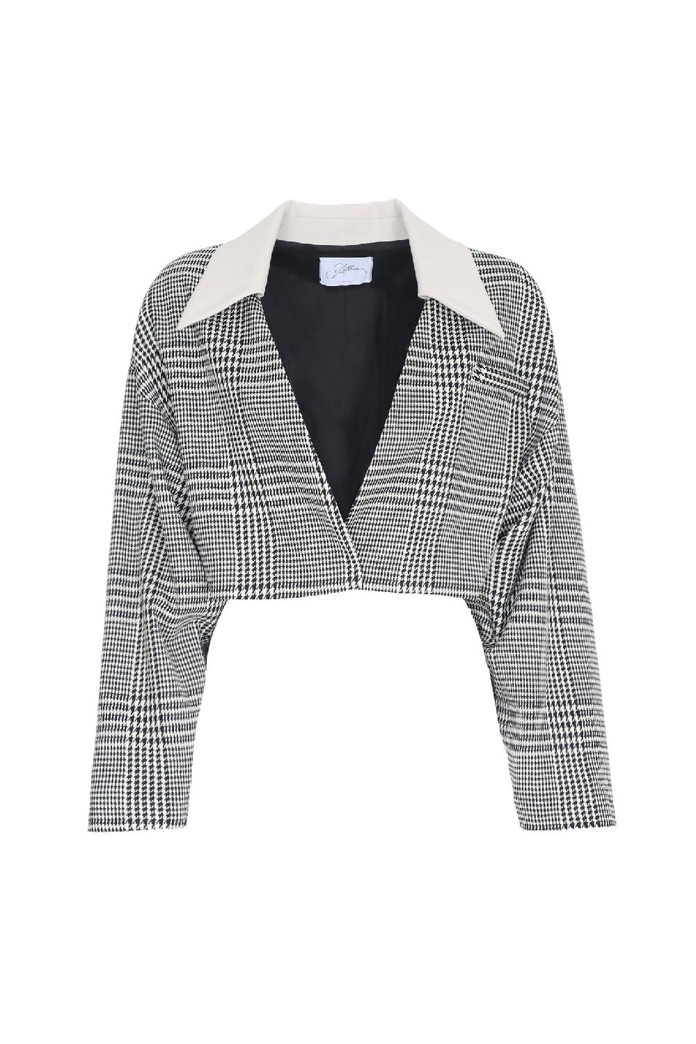 Soallure BLAZER CROPPED PRINCIPE DI GALLES CON COLLETTO Nuova