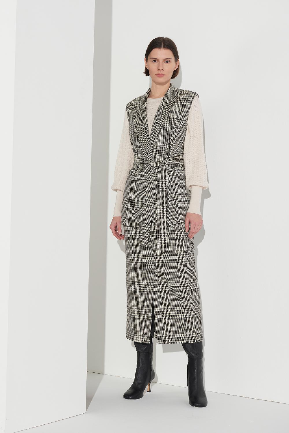 Soallure GILET PRINCIPE DI GALLES CON CINTURA Outlet