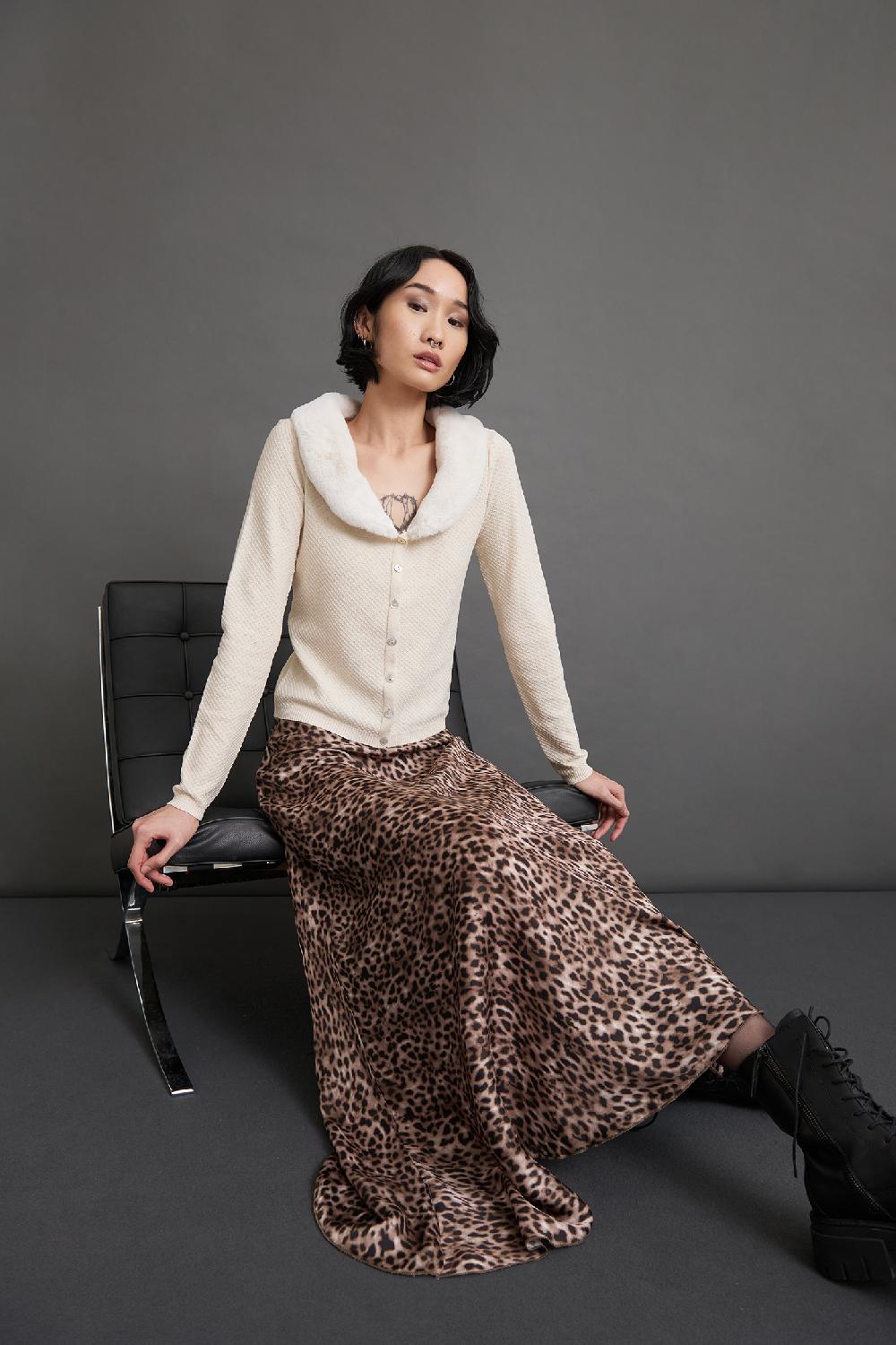 Soallure GONNA LUNGA FANTASIA LEOPARDATA IN RASO Nuovo