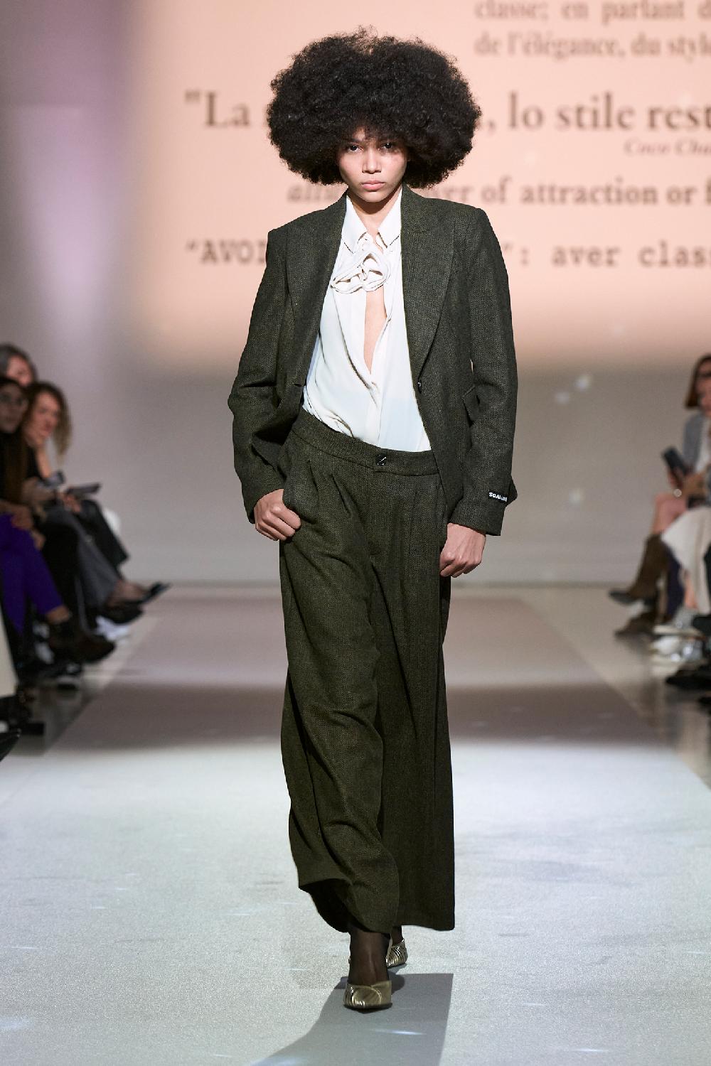 Soallure PANTALONE PALAZZO CON PENCES IN PANNO SPINATO Soddisfazione Garantita