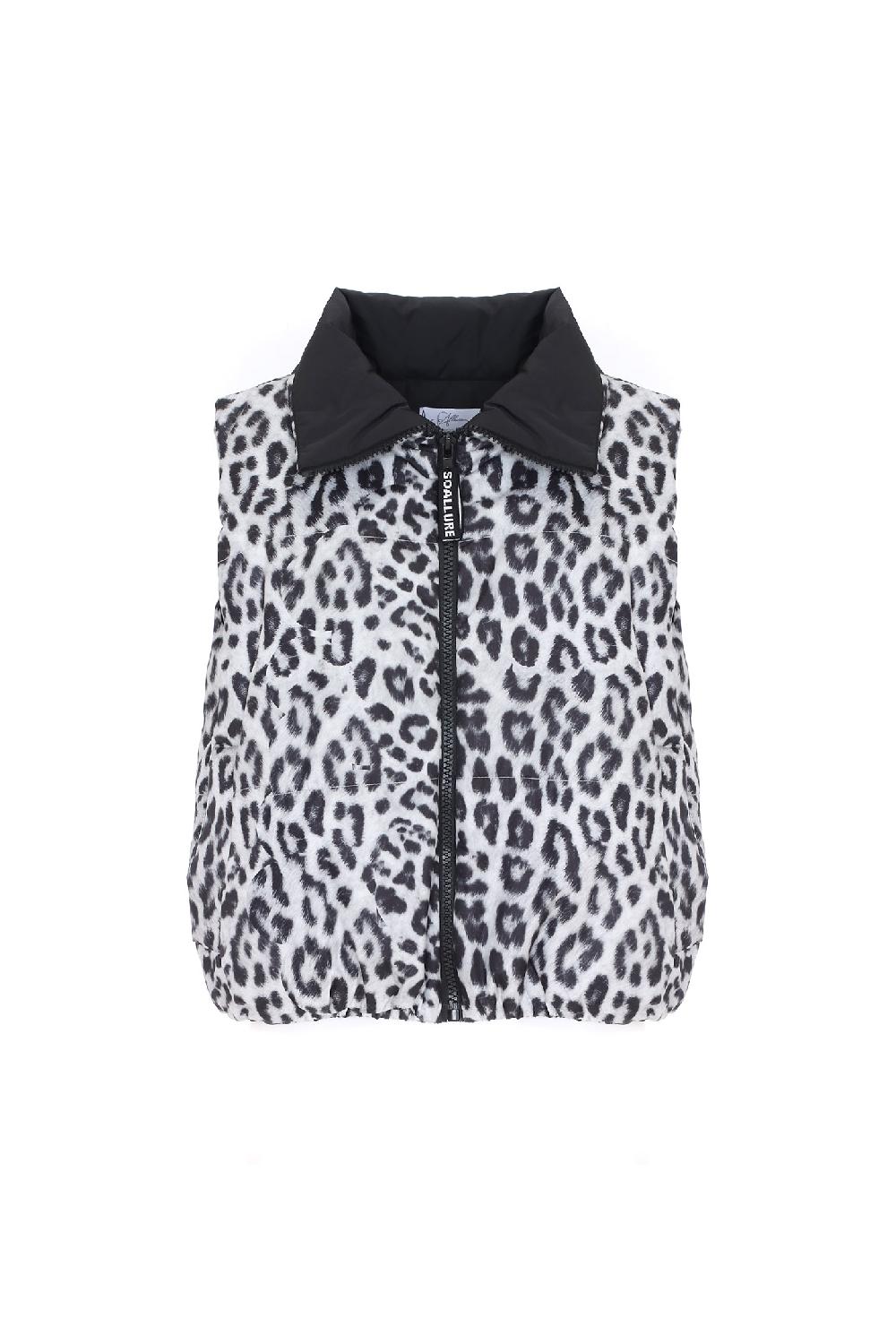 Soallure PIUMINO GILET CON STAMPA LEOPARDATA Vendita Economica