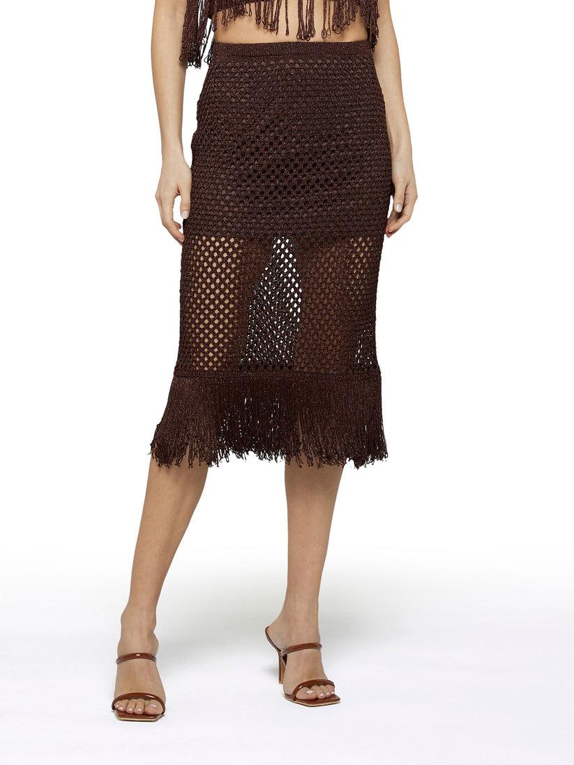 Space Simona Corsellini Gonna midi in lurex crochet e frangia Saldi Di Fabbrica