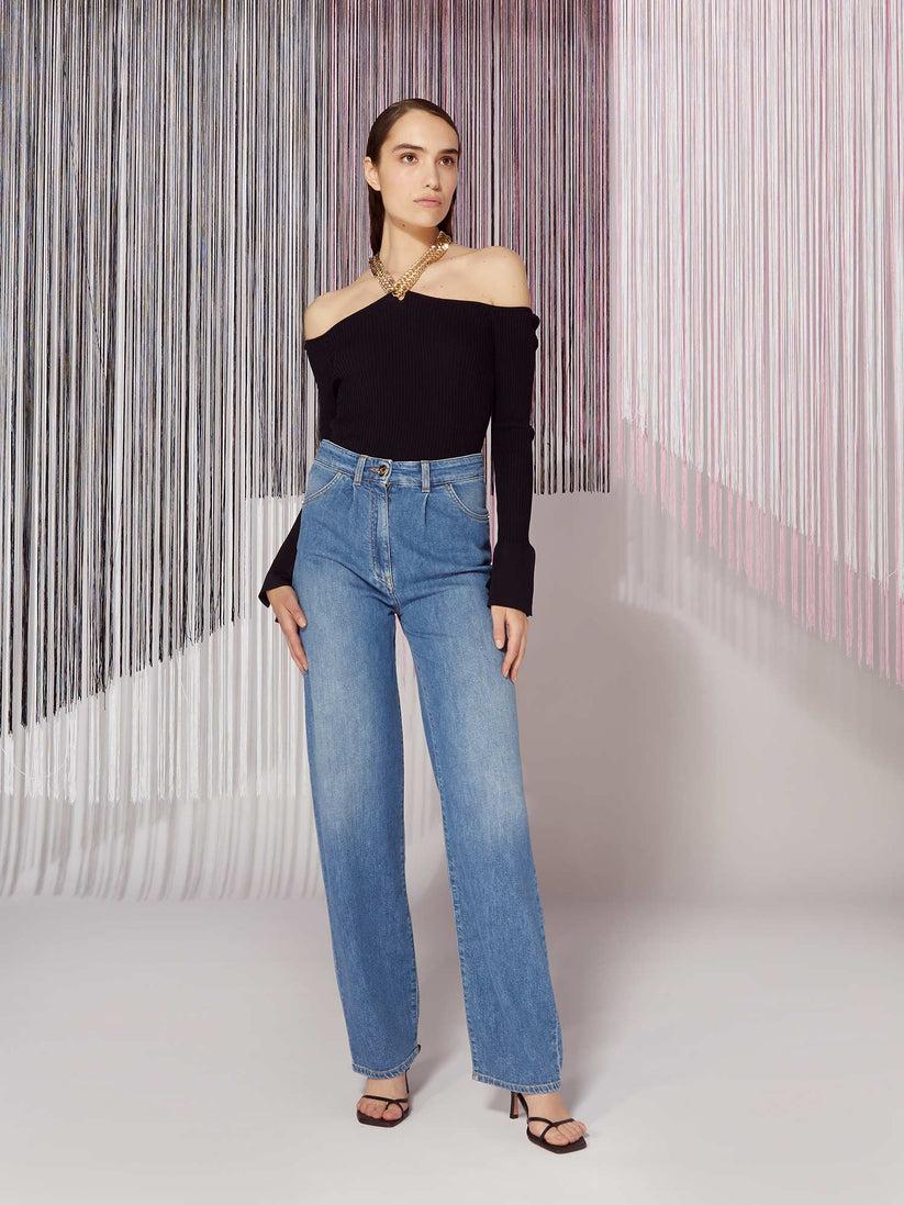 Space Simona Corsellini Denim con pinces in tela comfort meccanico Vendita Calda