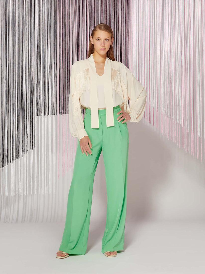 Space Simona Corsellini Blusa in acetato seta con frange Vendita Economica