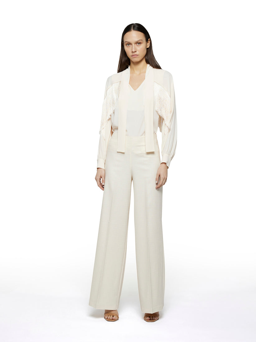 Space Simona Corsellini Blusa in acetato seta con frange Vendita Economica