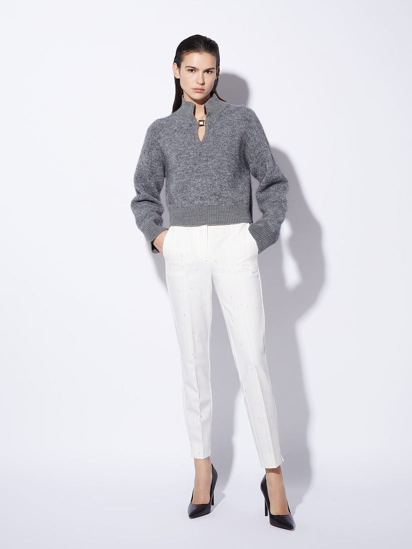 Space Simona Corsellini Pantalone a sigaretta gessati con spacchi in fondo Moda