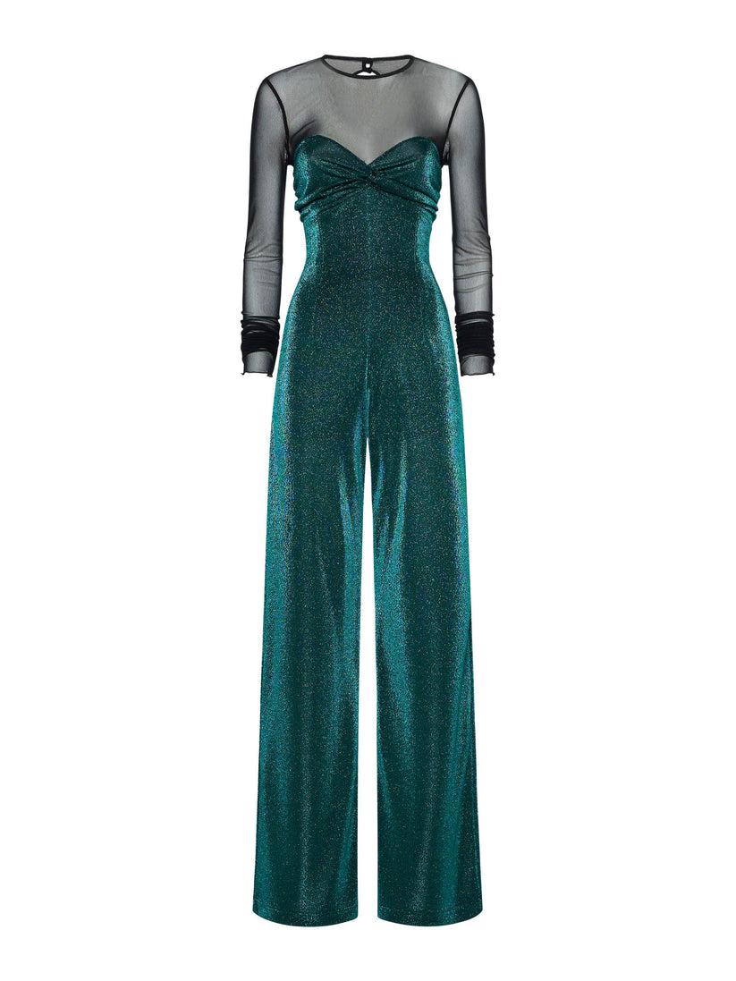 Space Simona Corsellini Tuta in jersey lurex con inserto in tulle