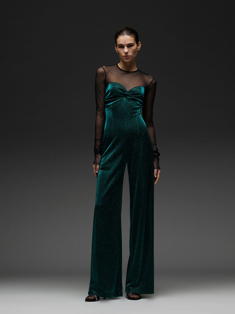 Space Simona Corsellini Tuta in jersey lurex con inserto in tulle Nuovo