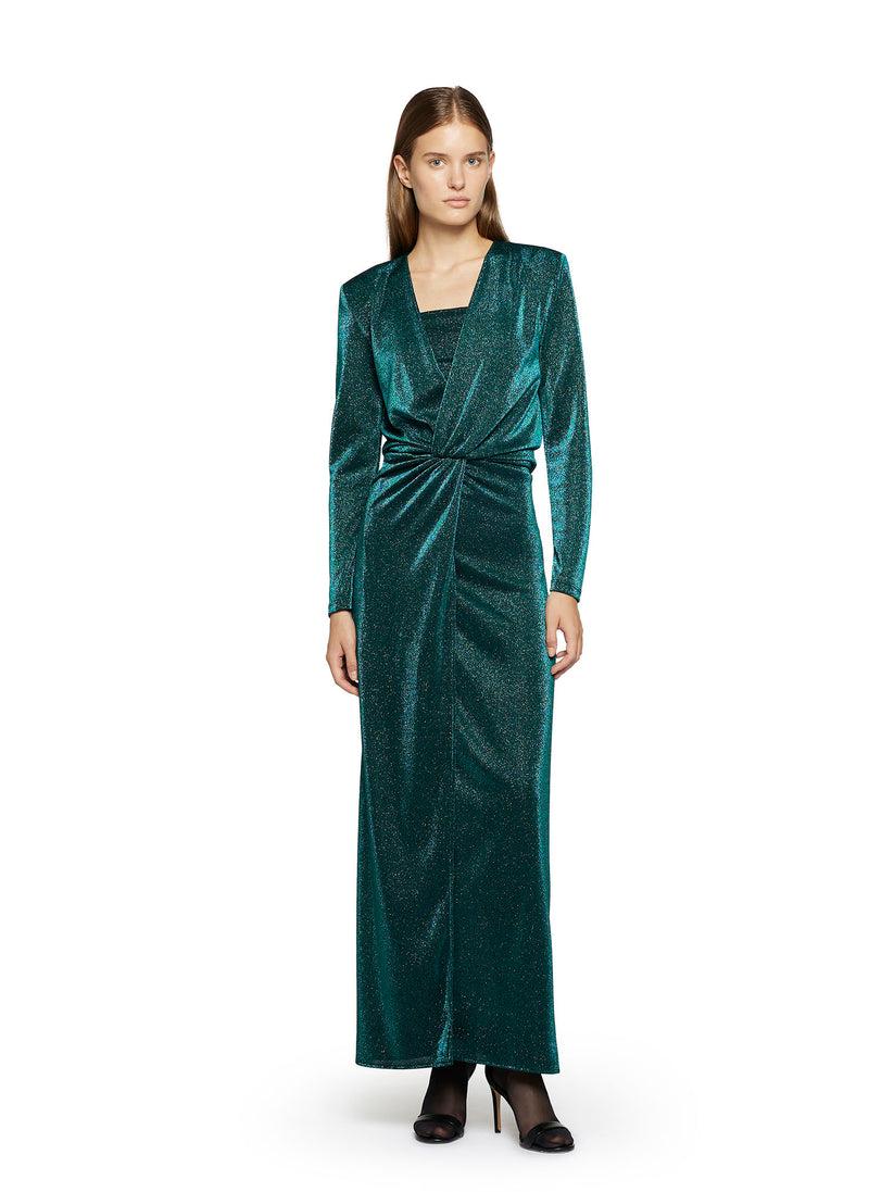 Space Simona Corsellini Abito lungo in Lurex con scollo incrociato e spacco davanti Qualità