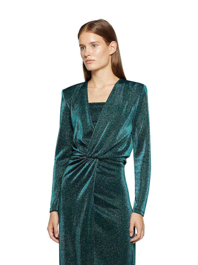 Space Simona Corsellini Abito lungo in Lurex con scollo incrociato e spacco davanti Qualità