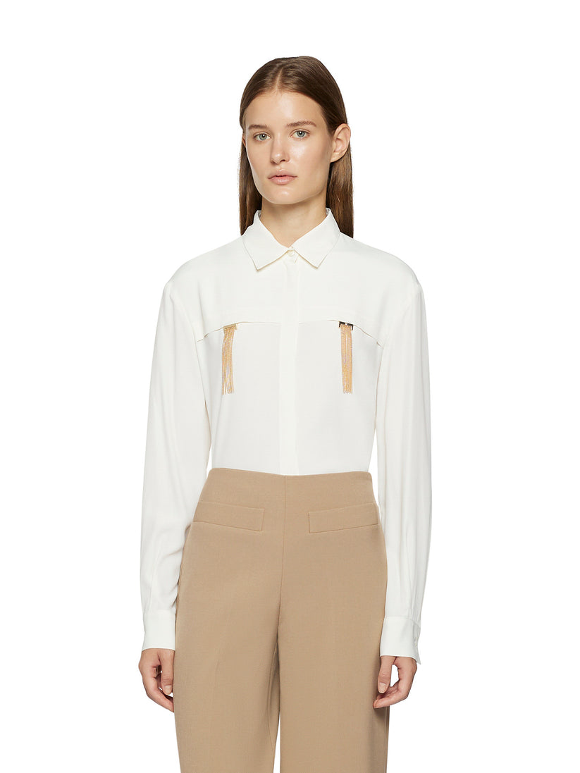 Space Simona Corsellini Camicia in acetato seta con doppio passante frange pendenti Novità