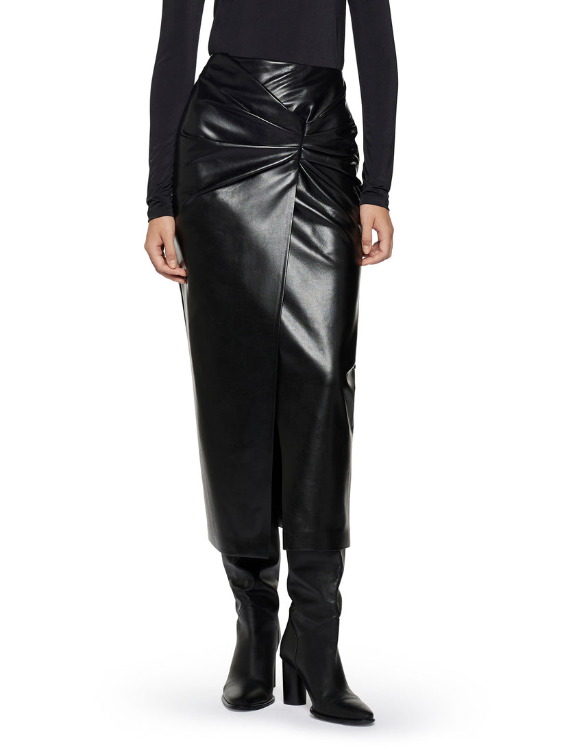 Space Simona Corsellini Gonna in vegan leather con nodo in vita In Vendita