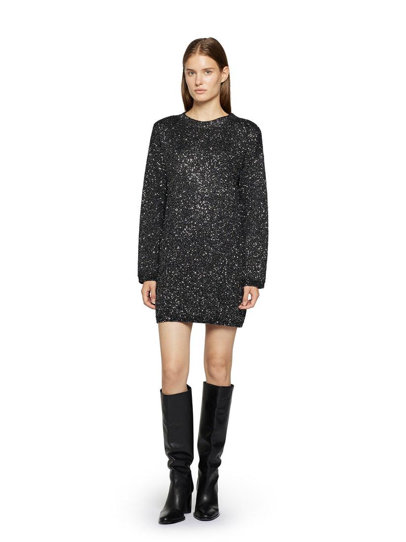 Space Simona Corsellini Abito in paillettes con over dietro Saldi Di Fabbrica