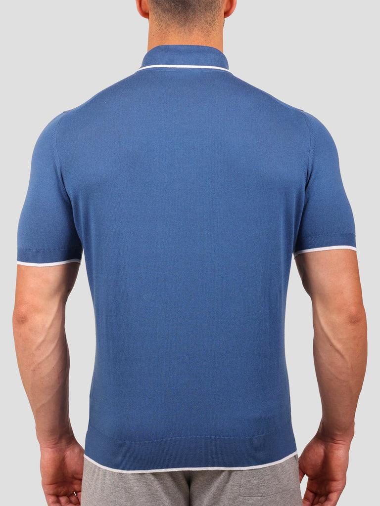 Svevo Maglia Polo 80% Cotone - 20% Seta Blu e Bianca Negozi Online