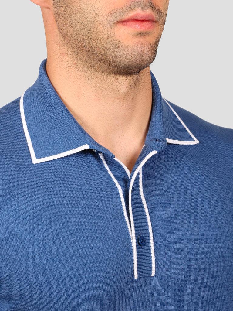 Svevo Maglia Polo 80% Cotone - 20% Seta Blu e Bianca Negozi Online