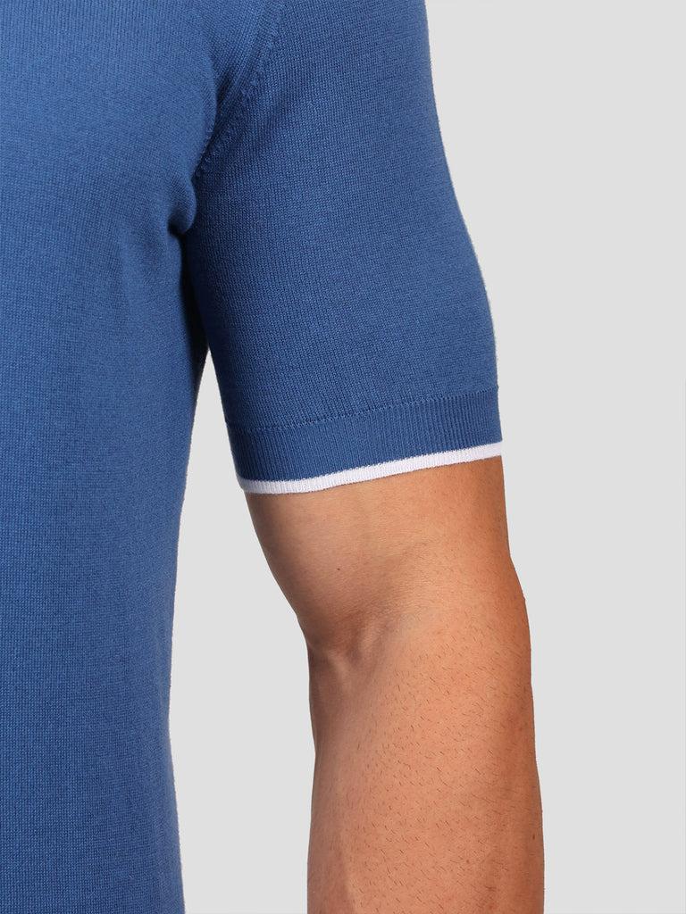 Svevo Maglia Polo 80% Cotone - 20% Seta Blu e Bianca Negozi Online