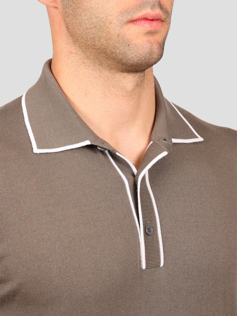 Svevo Maglia Polo 80% Cotone - 20% Seta Grigia e Bianca Consegna Veloce