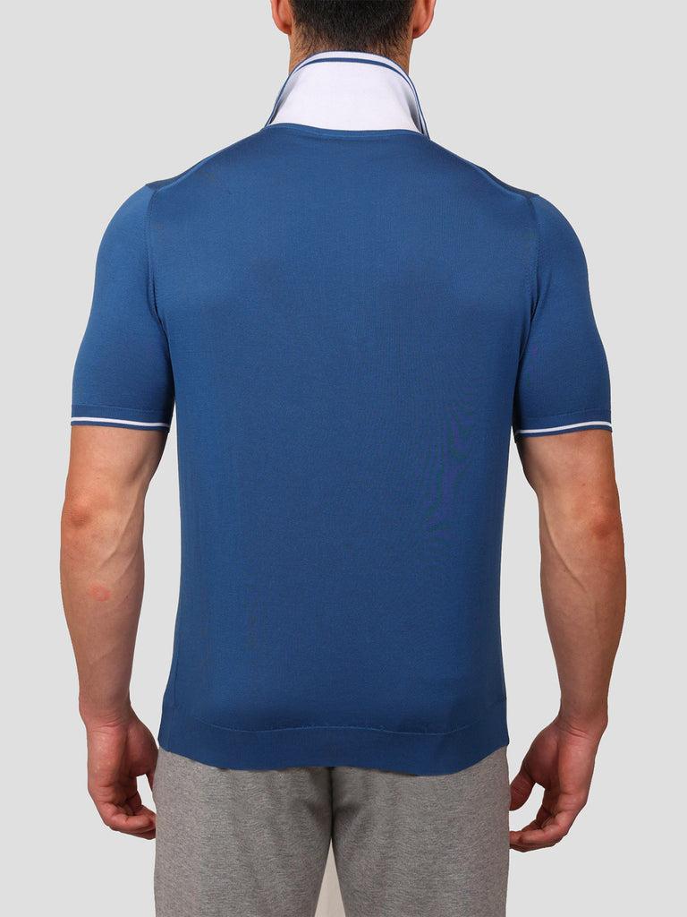 Svevo Maglia Polo con Zip 100% Cotone Makò Blu In Vendita