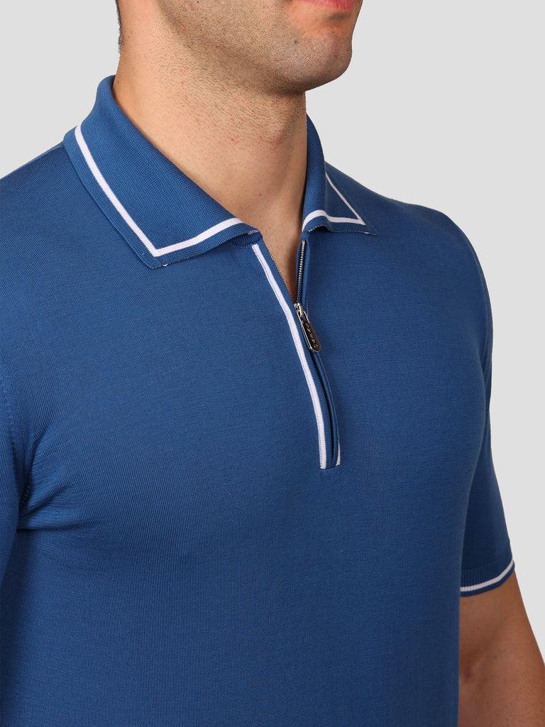 Svevo Maglia Polo con Zip 100% Cotone Makò Blu In Vendita