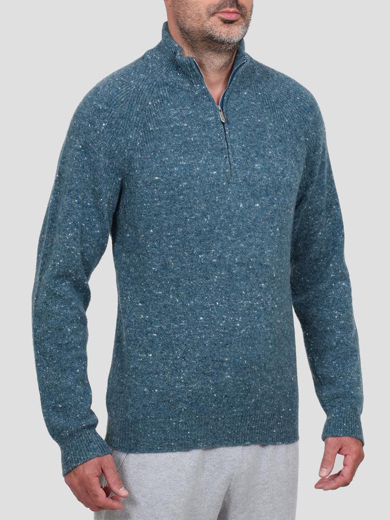 Svevo Lupetto con zip Lana Cashmere e Poliammide Blu Sconto