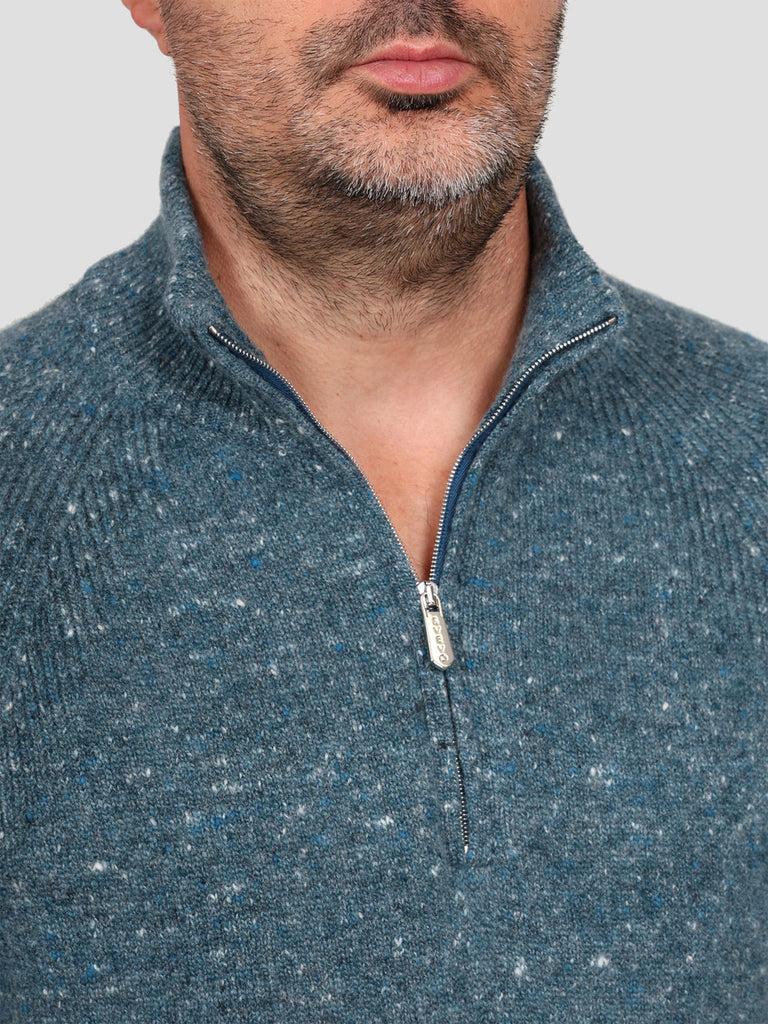 Svevo Lupetto con zip Lana Cashmere e Poliammide Blu Sconto