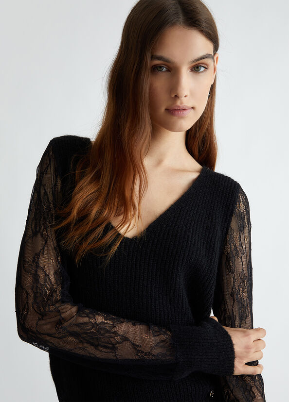 Liu Jo Maglia nera con pizzo Italia