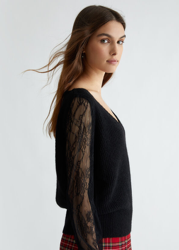Liu Jo Maglia nera con pizzo Italia