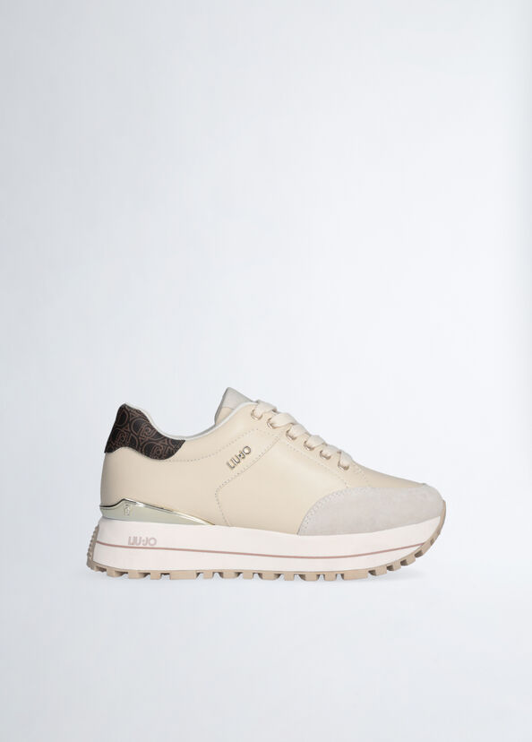 Liu Jo Sneakers platform in pelle beige Economico