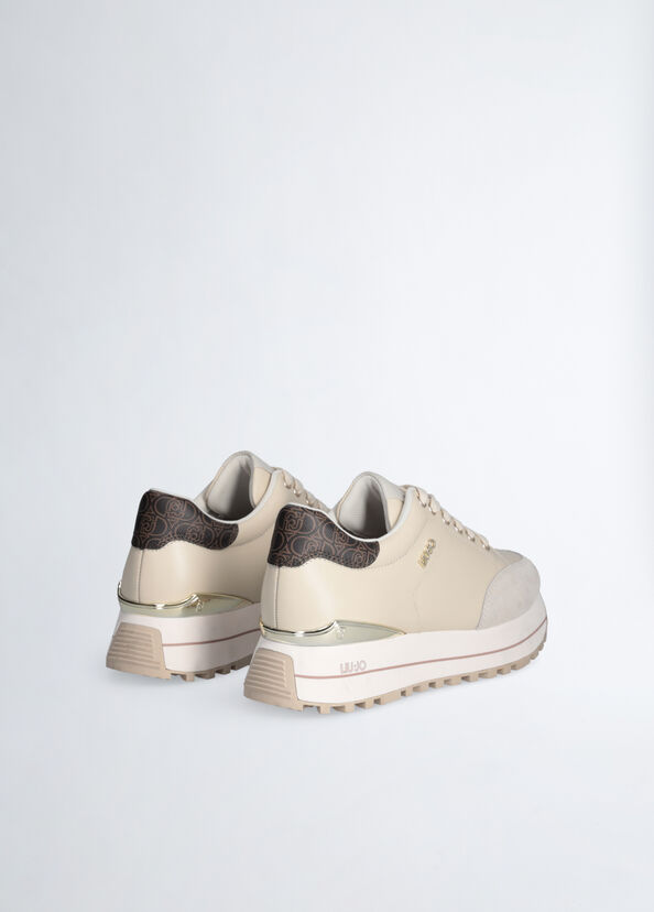 Liu Jo Sneakers platform in pelle beige Economico