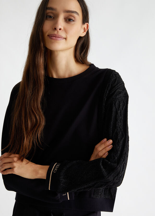 Liu Jo Felpa nera con inserto in maglia Italia