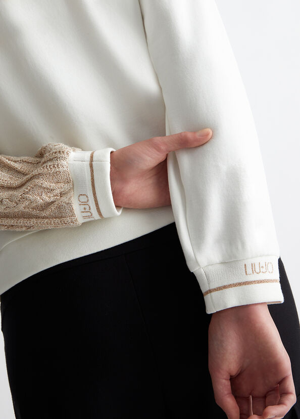 Liu Jo Felpa bianca con inserto in maglia Soddisfazione Garantita