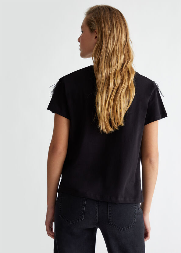 Liu Jo T-shirt con piume gioiello Sottocosto
