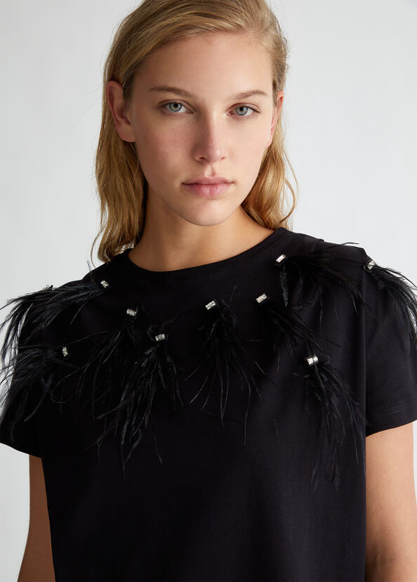 Liu Jo T-shirt con piume gioiello Sottocosto