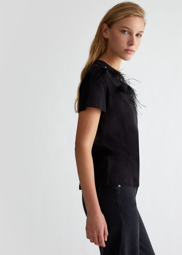 Liu Jo T-shirt con piume gioiello Sottocosto
