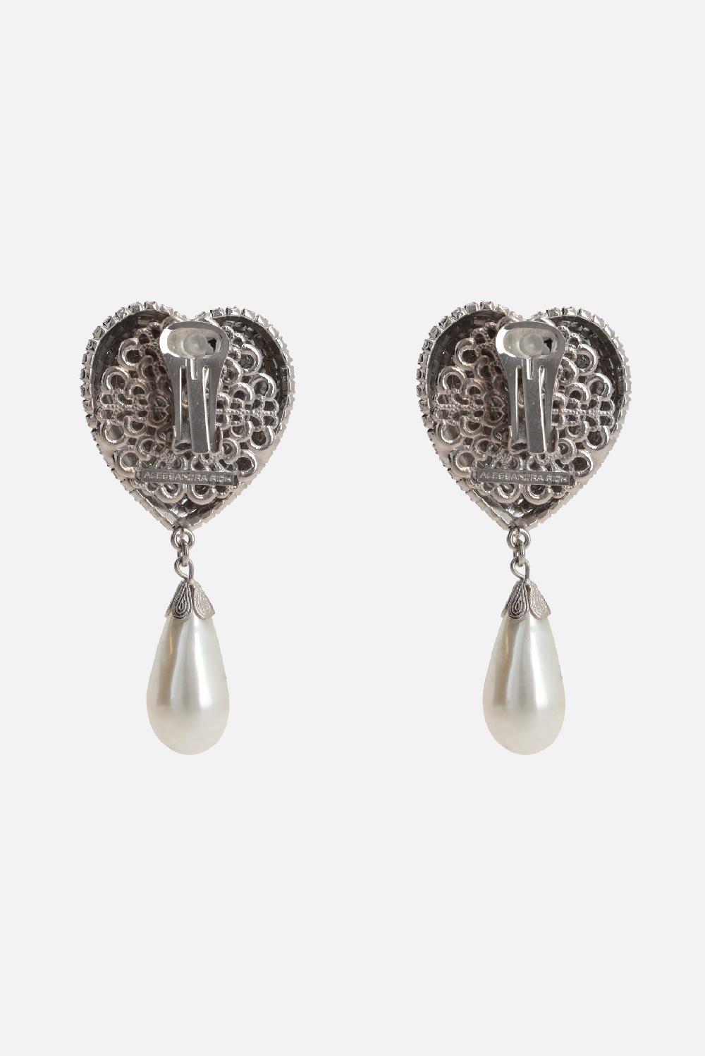 ALESSANDRA RICH orecchini a cuore in ottone con cristalli e perle In Vendita