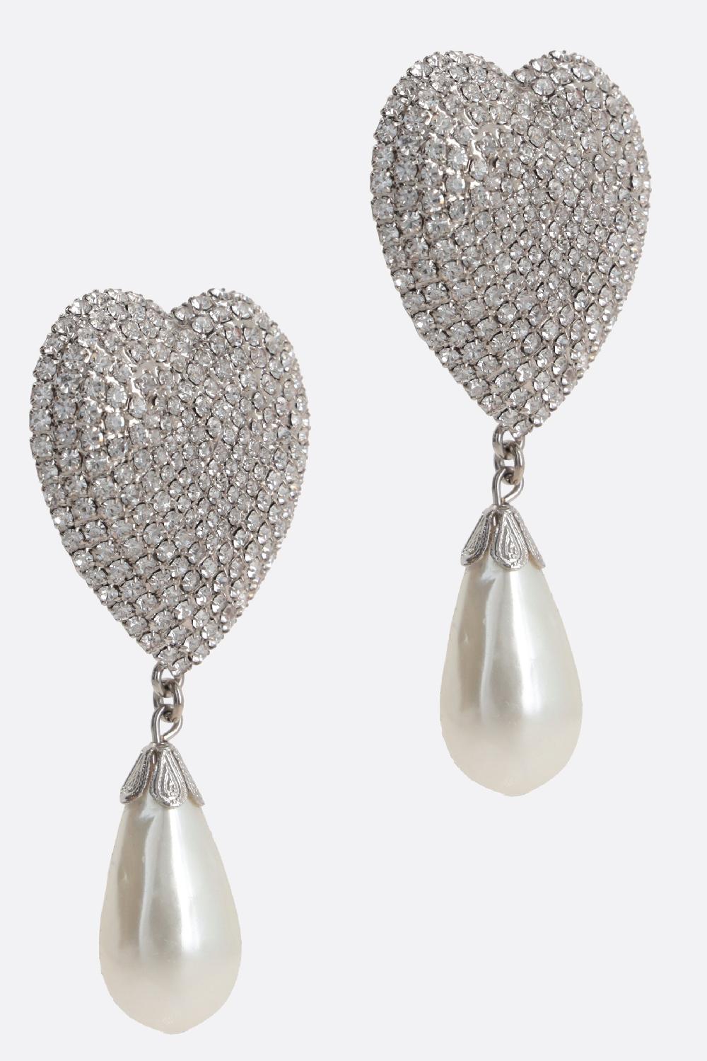 ALESSANDRA RICH orecchini a cuore in ottone con cristalli e perle In Vendita
