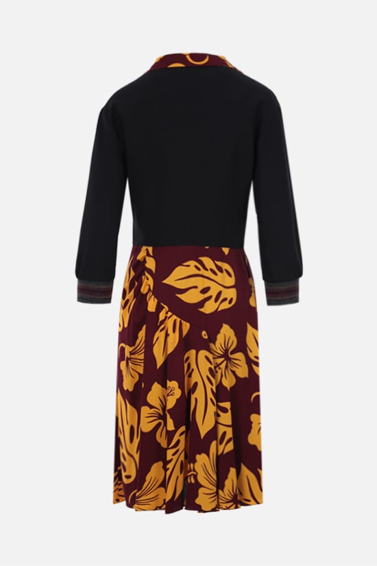 PRADA abito midi in sablé stampa Hibiscus Offerte