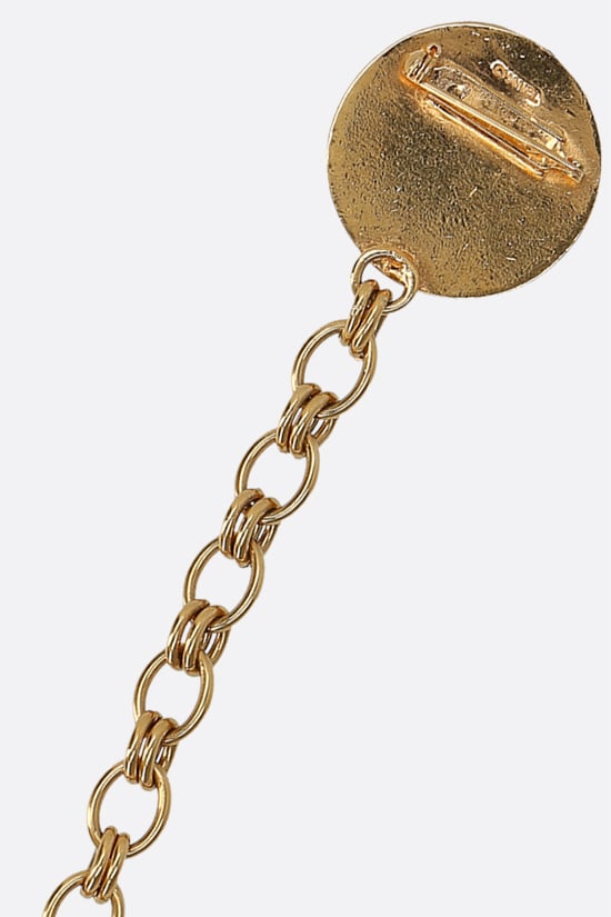 CHANEL VINTAGE WOMAN spilla in metallo con doppio medaglione e catena Moda