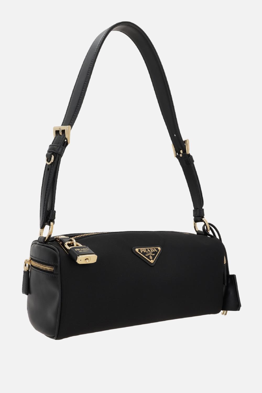 PRADA borsa a spalla media in Re-Nylon e pelle liscia Vendita Calda