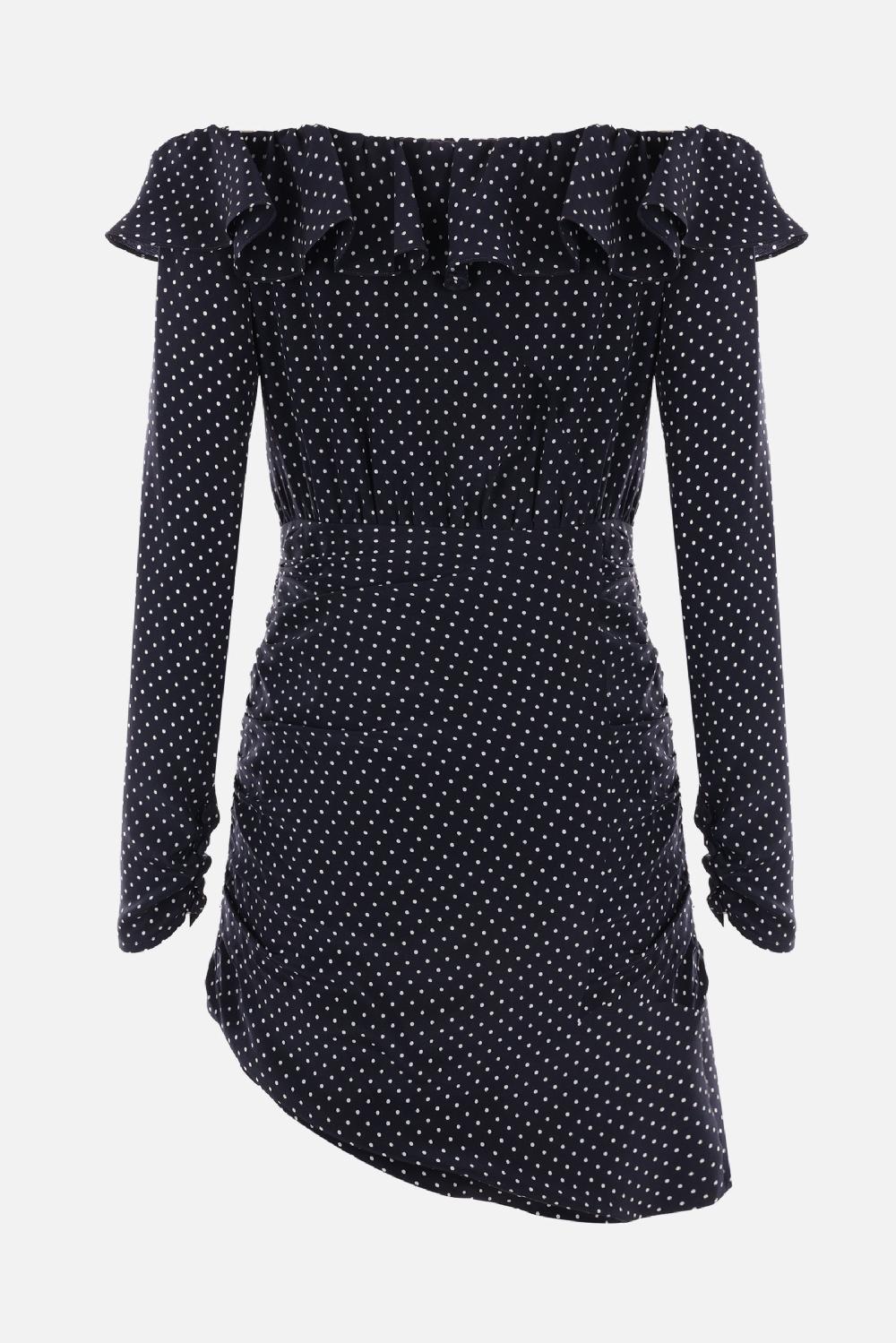 ALESSANDRA RICH miniabito off-the-shoulder in seta a pois Spedizione gratuita