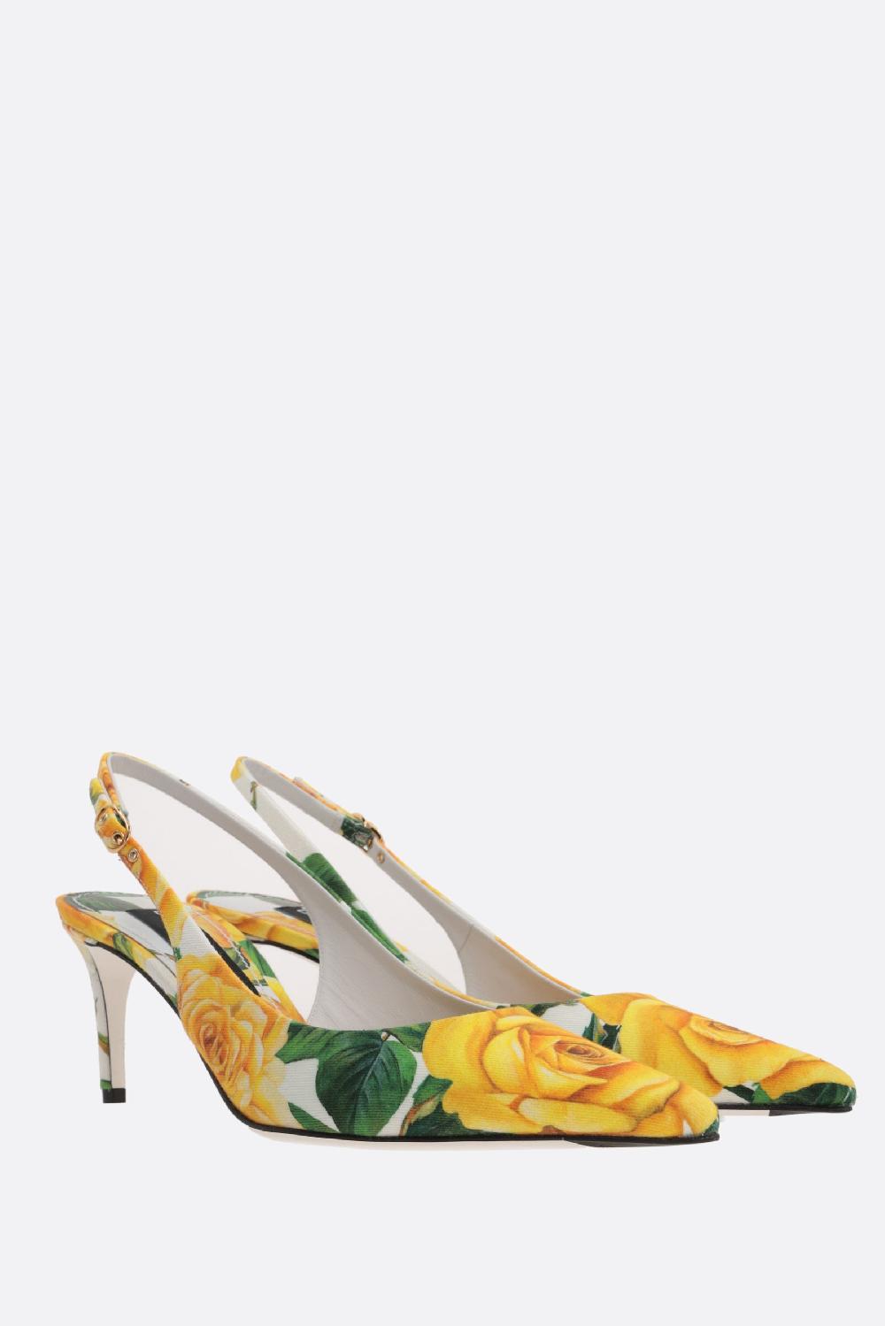 DOLCE & GABBANA slingback in gabardine stampa Rose Gialle In Saldo