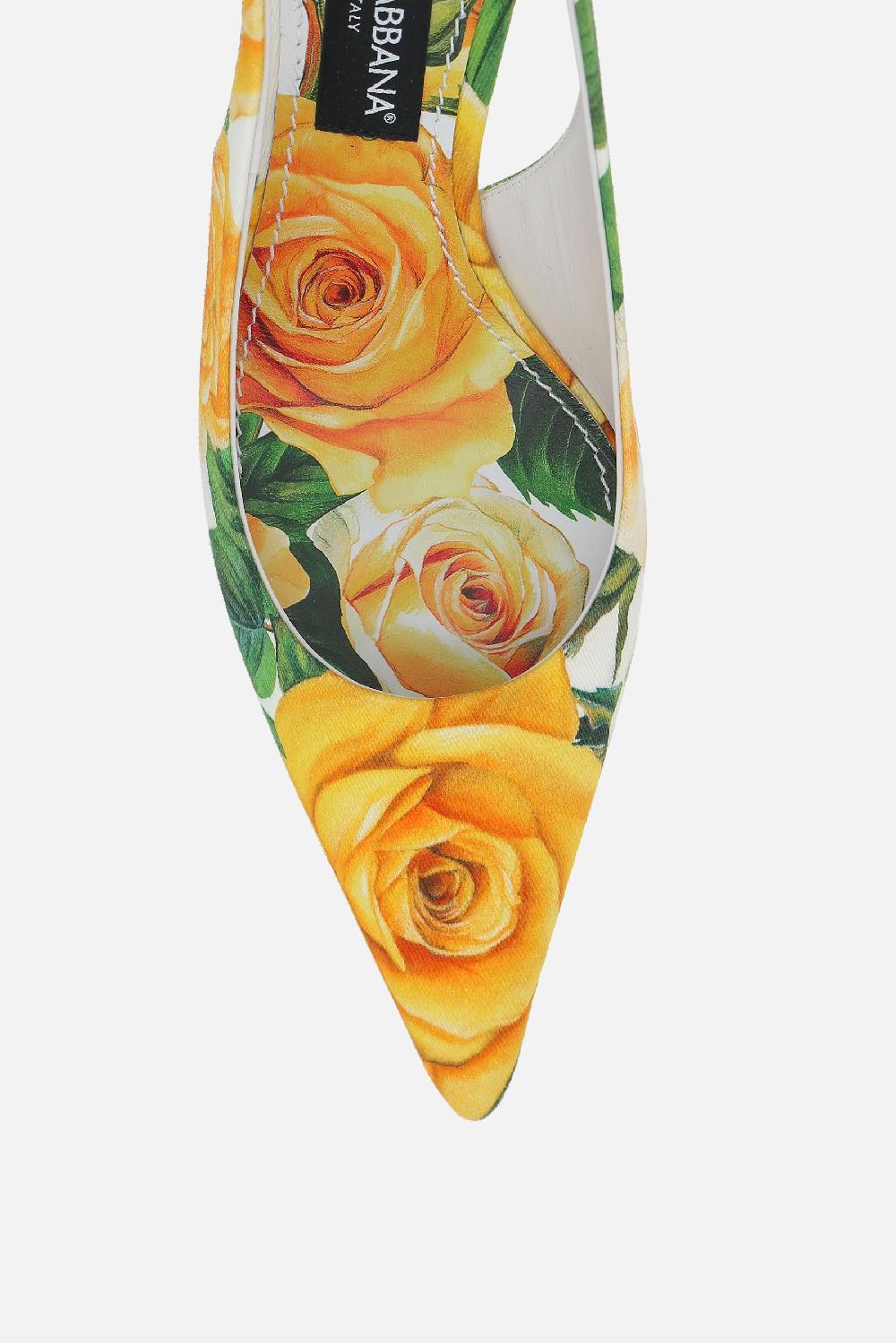DOLCE & GABBANA slingback in gabardine stampa Rose Gialle In Saldo