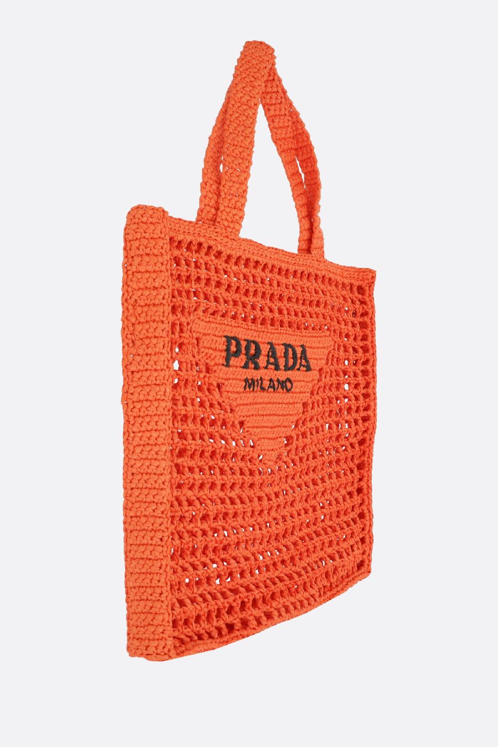 PRADA borsa shopping in rafia sintetica ricamo logo Novità