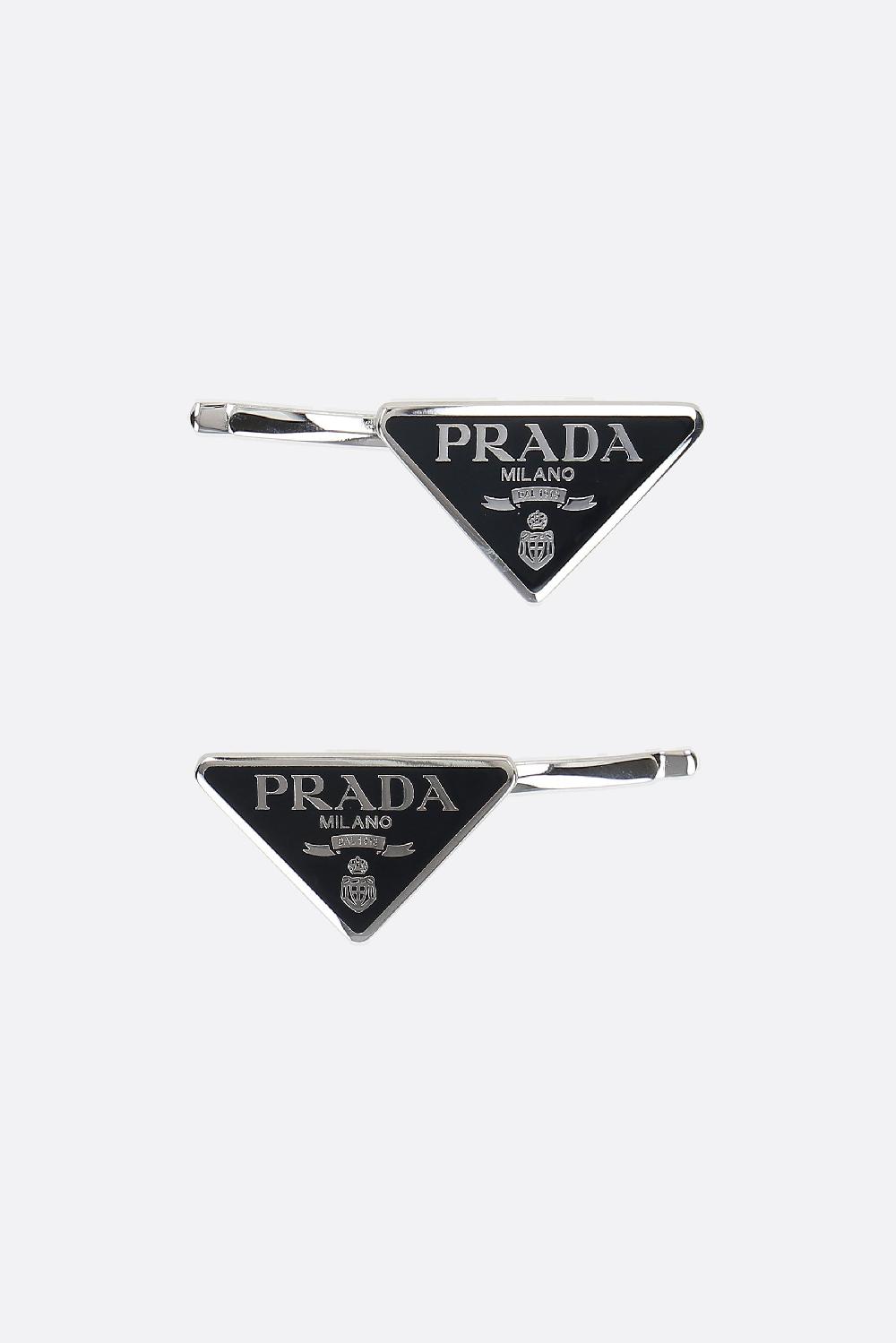 PRADA set due fermagli per capelli in metallo con logo 50% di sconto con spedizione gratuita