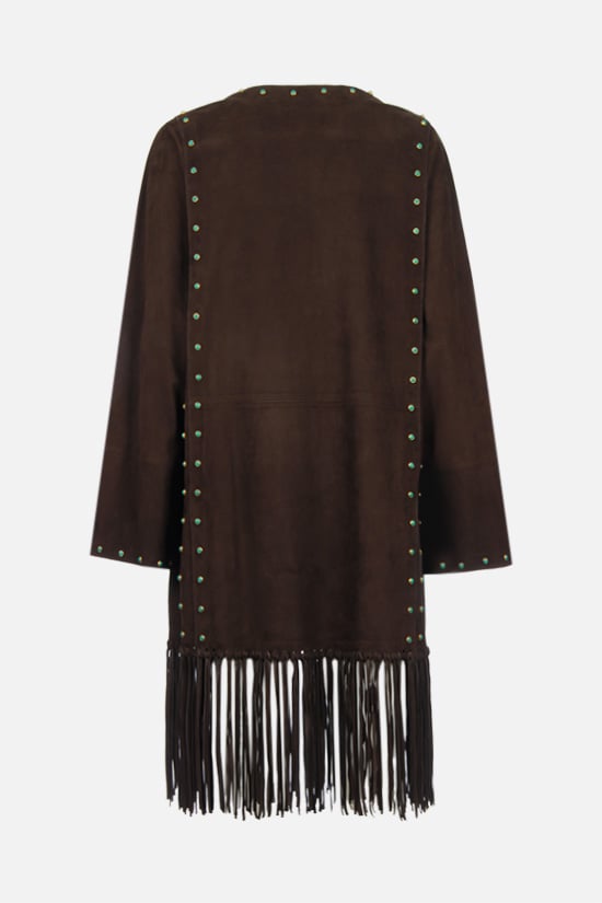 VALENTINO WOMAN cappotto in suede con frange e decorazione gioiello Italia