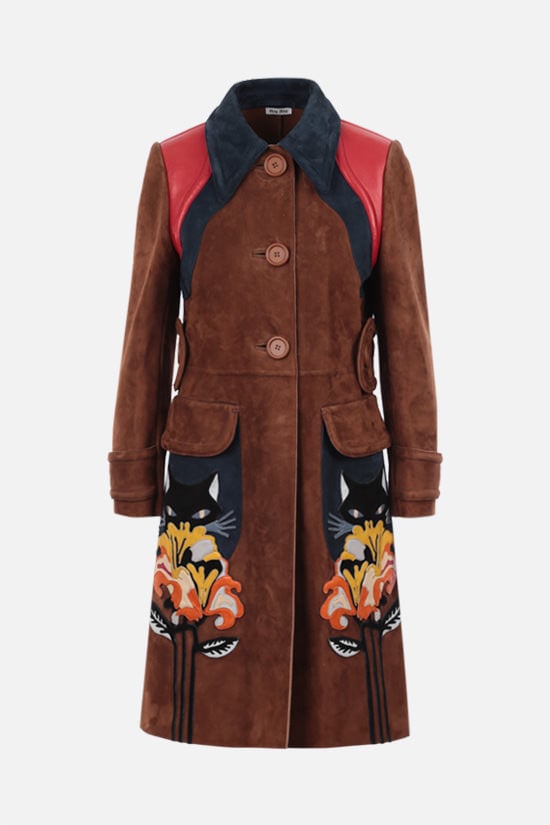 MIU MIU cappotto monopetto in suede con patch Fiori Qualità