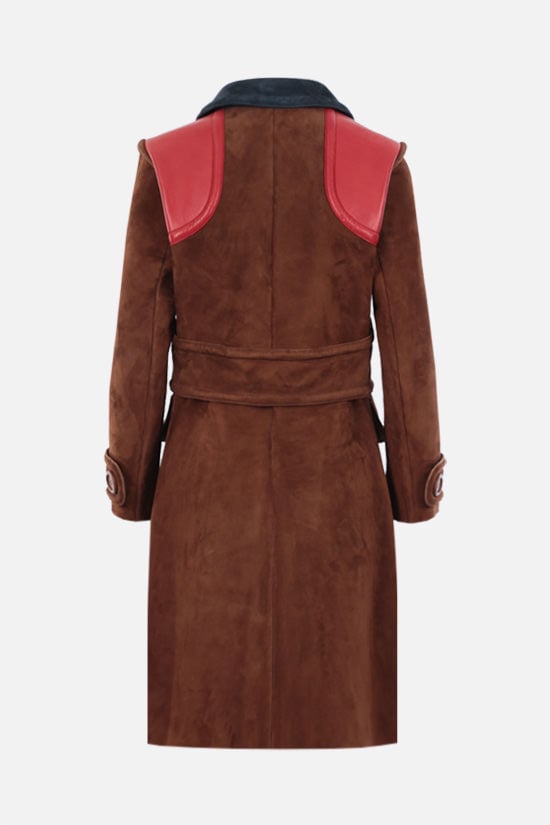 MIU MIU cappotto monopetto in suede con patch Fiori Qualità
