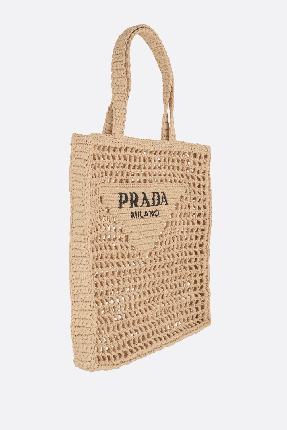 PRADA borsa shopping in rafia sintetica ricamo logo Sottocosto