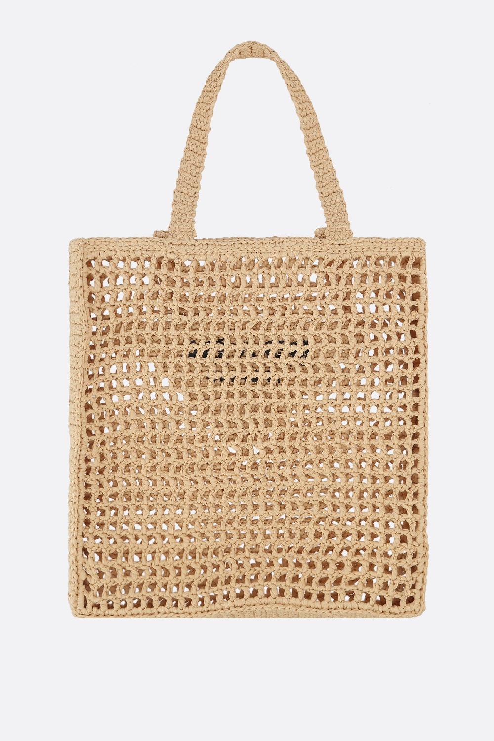 PRADA borsa shopping in rafia sintetica ricamo logo Sottocosto