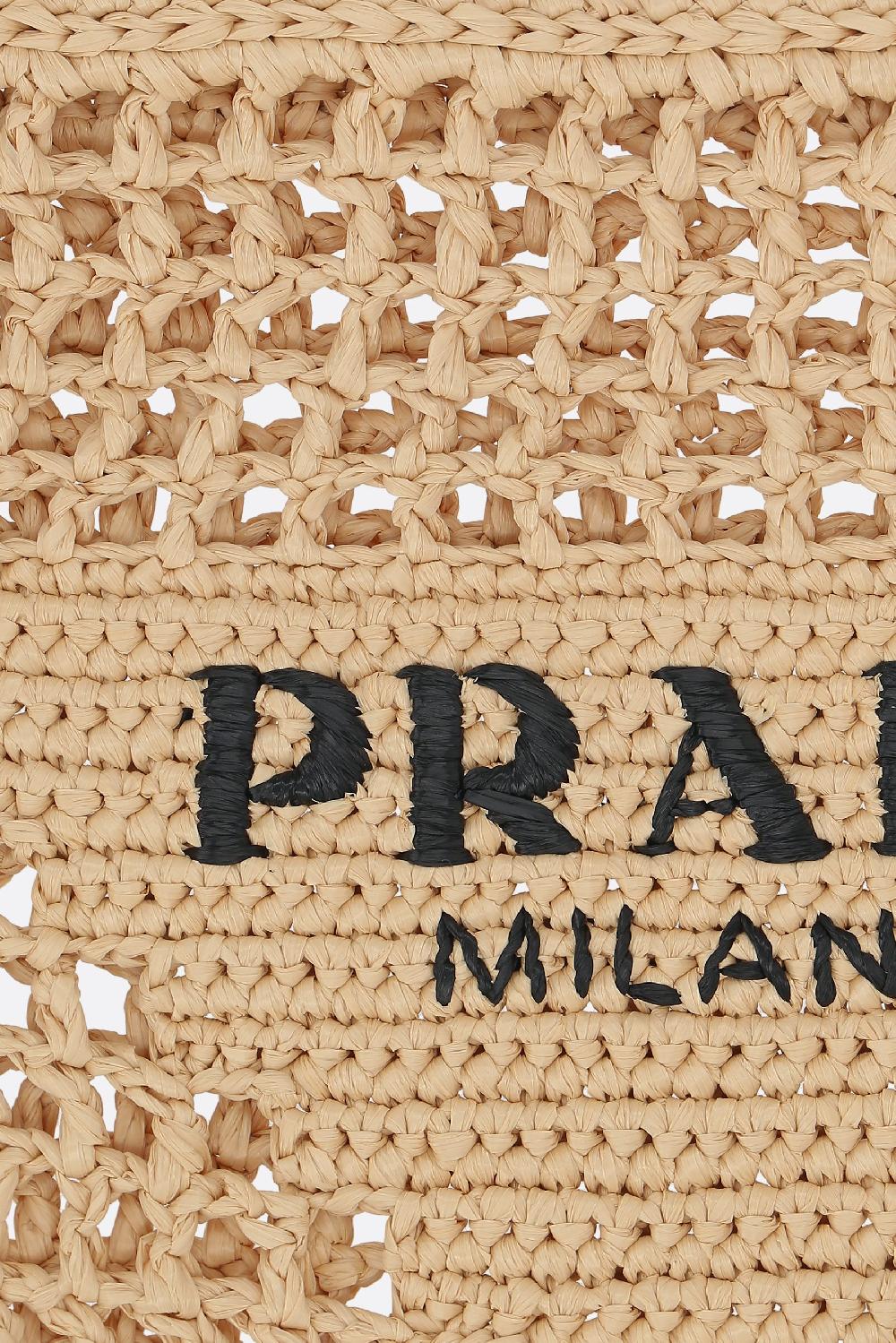PRADA borsa shopping in rafia sintetica ricamo logo Sottocosto